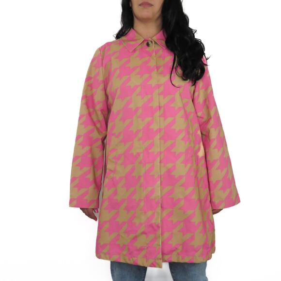 Isaac Mizrahi Pink Plaid Houndstooth Trenchcoat Jacket Coat Large Barbiecore - Picture 12 of 12